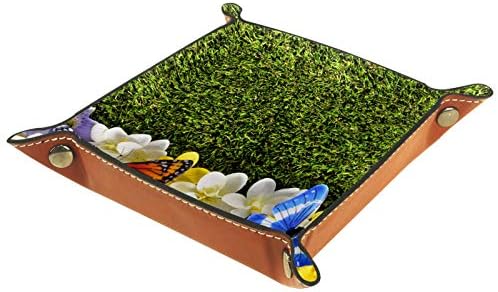 Lyetny Пеперутки И Цвеќиња На Зелена Трева Организатор Фиока Кутија За Складирање Кревет Caddy Десктоп Послужавник Промена Клуч Паричник Монета