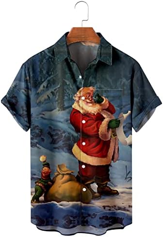 Вокачи Божиќно копче надолу кошули за машки краток ракав Смешен Божиќ Дедо Мраз печати за одмор на кошула за забава