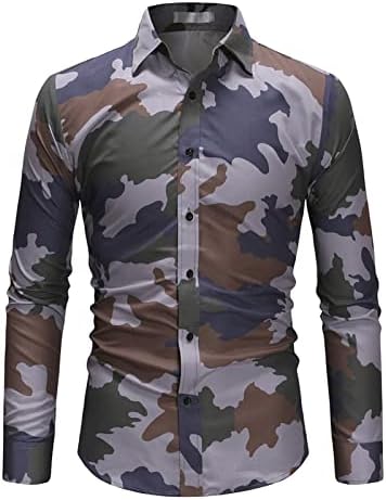 Машко камо копче надолу со кошула со долги ракави со брзина на лов на лов, редовно вклопена печатена фланелна лежерна кошула