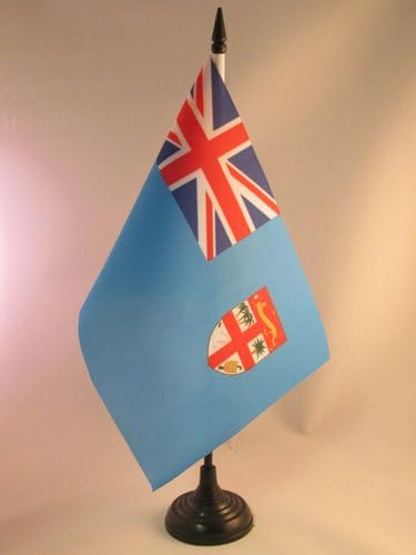 АЗ ЗНАМЕ Фиџи Табела знаме 5 х 8 - Фиџи Биро Знаме 21 х 14 см-Црна Пластична Стап И База