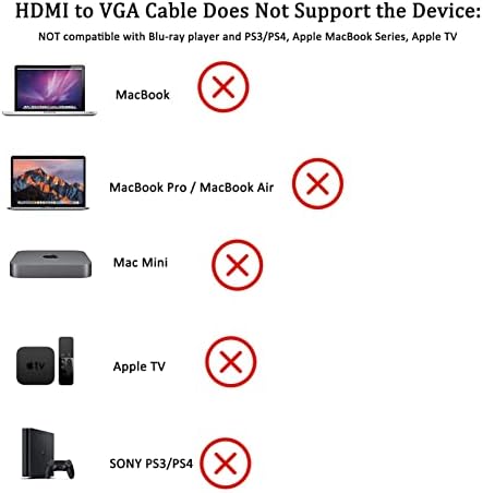 UOOI HDMI ДО VGA Кабел, HDMI ДО VGA 6FT Кабел Машки До Машки Видео Кабли Компатибилен Со Малина Pi, Roku, Компјутер, Лаптоп, КОМПЈУТЕР,