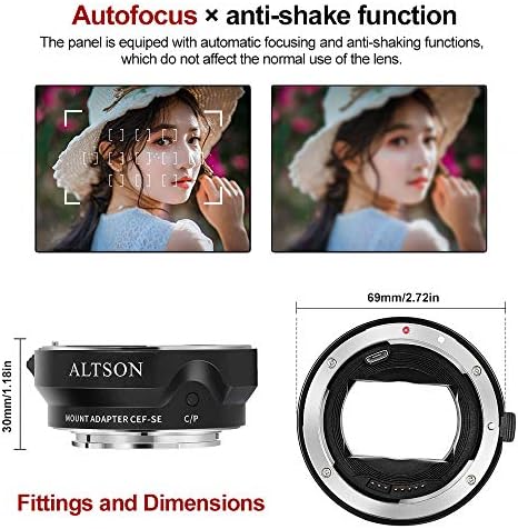 Адаптер за монтирање на леќи EF/EF-S Компатибилен со леќи Canon EF/EF-S за Sony E Mount Mountless без огледала серија A9 A7R4 A7R3 A7R2 A7M3