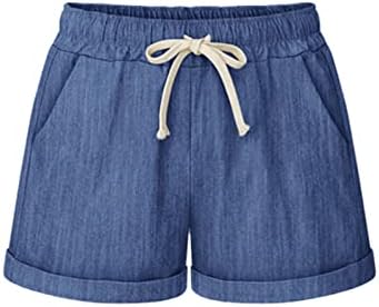 Eceеке-ДГ жени обични лесни шорцеви со цврста боја еластична половината за влечење џебови летни панталони за кратки салон на плажа