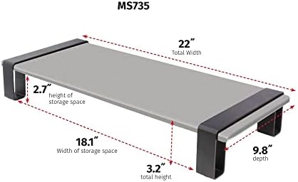 Кантек MDF + Steel Monitor/Printer Stand со директно нозе, екстра широк, 22-инчен широк x 9,8-инчен длабок X 3,2-инчен висок, сив MDF