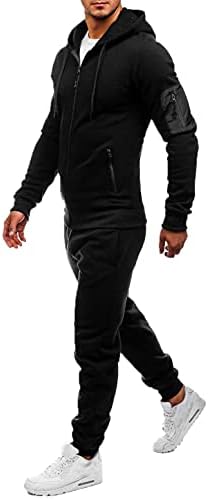Kangma Mens Tranksuit 2 Piece, Fall Full Zip чиста боја со долг ракав со патент спортска облека со џогирање џогирање џемпери костуми