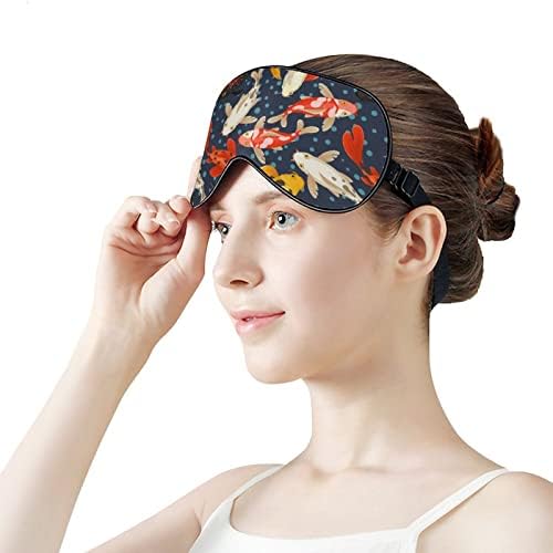 Кои крап шема јапонски стил на спиење маска за спиење Трајни слепи меки маски за очи со прилагодлива лента за мажи жени