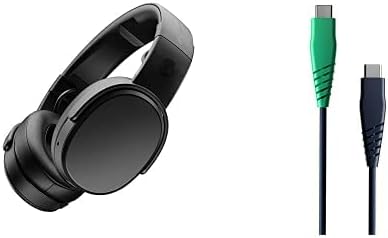 Слушалки за безжични уво на черепни дробилка-црна со кабел за полнење со линија, USB-C до USB-C-темно сина/зелена, 4FT