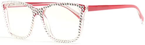Mincl накит за читање очила за жени фанки дами црвен плоштад Rhinestone очила за читање на сина светлина за блокирање на читање