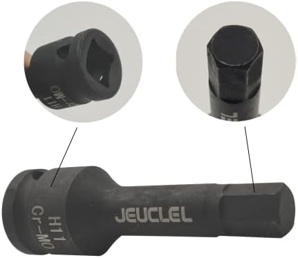 Jeuclel 11mm Hex Impact Bit Socket, H11 1/2-инчен удар на удар Ален, приклучок за челик CR-MO, адаптер за приклучок за шрафцигер за шрафцигер