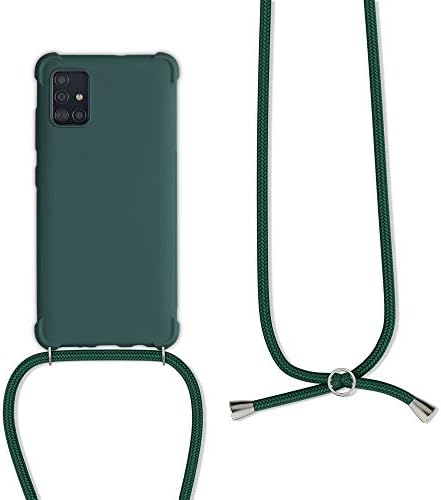 CWMobile Crossbody Case компатибилен со Samsung Galaxy A51 Case - TPU силиконски капак со каиш - темно зелена боја