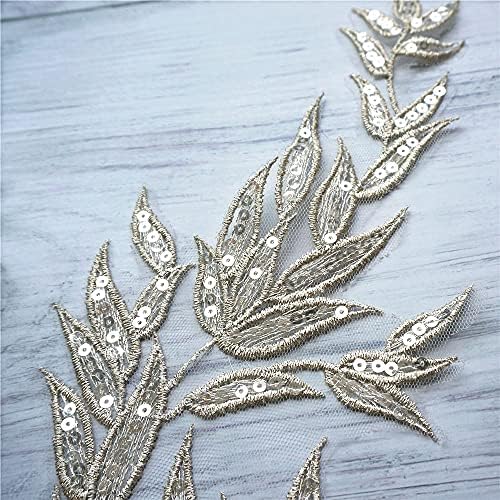Eyhlkm 2pcs лесен златен лист лисја чипка ткаенина секвенка везена наметка апликации јака шива закрпи за фустан за декорација на венчавки