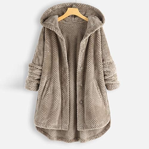 Зимски палта на Адонг за жени 2022 Фази руно топло палто со камување на плишано копче Лапел Облека со качулка Шерпа јакна