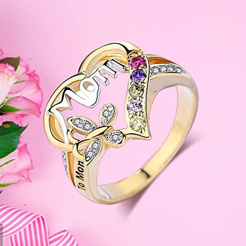 Модна буква бои дијамантски прстен прстени loveубов мајка мајка на темперамент дијамантски прстени со верверички за жени
