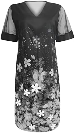 Nokmopo пролетни фустани за жени 2023 Официјално лето лето лабава цврста цврста врата со кратки ракави мини фустан