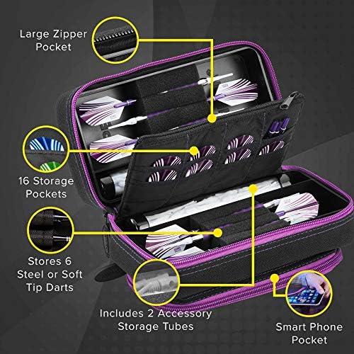 Casemaster Plazma Pro, 6 Пикадо Случај За Меки И Челични Врвови Пикадо, Има Голем Преден Џеб На Мобилниот Уред, Вградени Цевки за Складирање