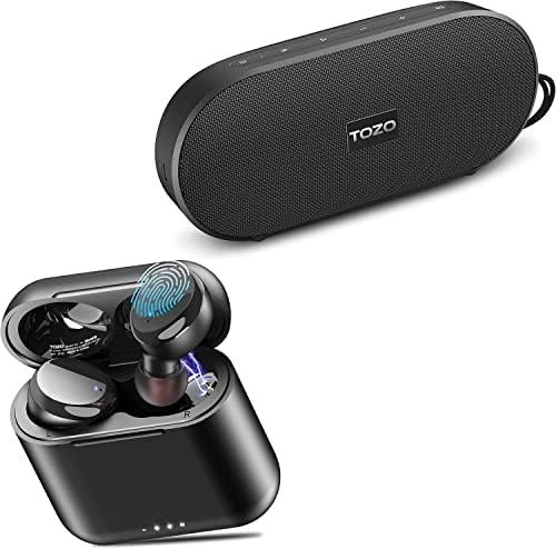 Tozo T6 Вистински безжични ушни уши Bluetooth 5.3 Слушалки Контрола на допир на допир Black & Tozo PA1 Bluetooth звучник со 20W стерео звук црно
