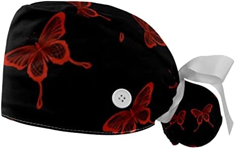Чистење на пеперутки капи за жени долга коса, работно капаче со копче и џемпери, Unisex вратоврски за грб 2 пакувања