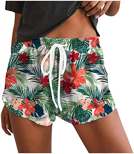Шорцеви за жени удобно влечење еластична половината Боемски кратки панталони лабави фит шорцеви плус големина летни шорцеви на плажа