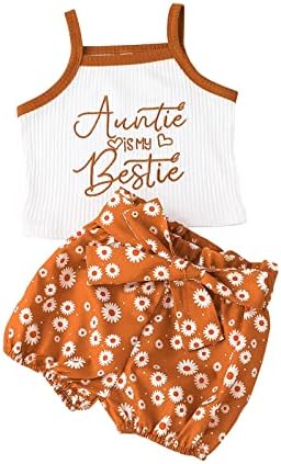 Облека за девојчиња за новороденчиња 6 9 12 18 24 месеци шпагети ленти со ребрести букви камиола еластична половината лак цветни шорцеви