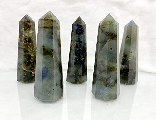 Смирувачки кристали најголемиот дел 3 парчиња лабрадорит лековити кристално стапче скапоцен камен хексагонален зашилен точки на кула точки
