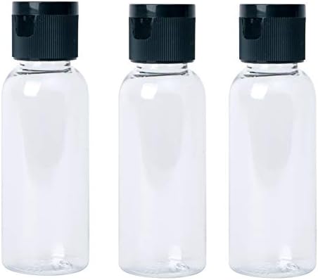 Topwel 50ml миленичиња за полнење ПЕТ Транспарентно пластично шише со есенцијално масло со црно флип -капакот