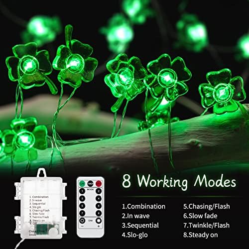 Светски светла за бајки на Денот на Патрик - 13,8ft 40 LED зелена батерија управувани со бајки со тајмер, далечински и 8 режими