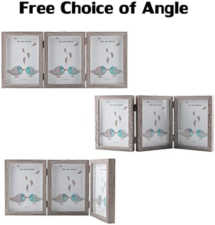 4x6 Трикратен хит -рамки за слики во сенка MDF дрво сиво со вистинско стакло 3 вертикално отворање на семејниот lубовник подарок