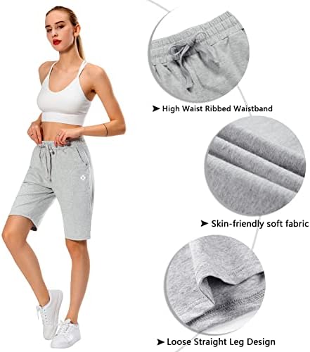 Shortsенски Бермуда шорцеви долги памучни потпини плетени шорцеви се повлекуваат на салон за одење со џеб