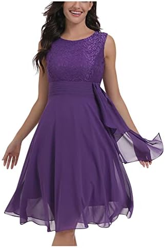 Модерна женска колекција на половината во боја на половината пукна стил на зашиена чипка ретро голем полите тенок фустан