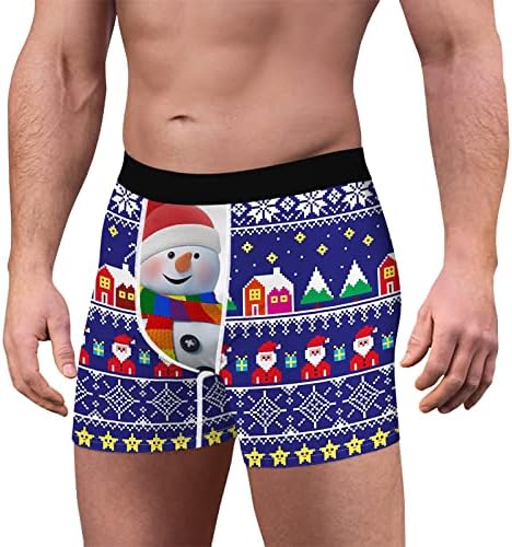 2023 Нови мажи Божиќни печати рамен тенок долги панталони за долна облека модерни спортски обични спортски боксери со блиско фитинг метаат машка