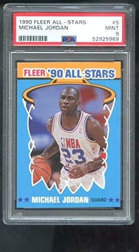 1990-91 Флеер Ол-arsвезди 5 Мајкл Jordanордан ПСА 9 оценета картичка НБА 90 како Ол-стар-непотпишани кошаркарски картички