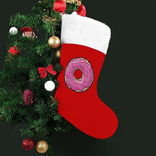 Божиќни чорапи на розови крофни црвени кадифе со бела торба за бонбони Божиќни украси и додаток на семејна забава