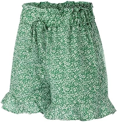 Илугу женски обични шорцеви еластични високи половини рафли цветни печати удобни летни плажа кратки панталони со