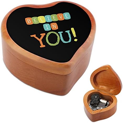 Верувајте во вас дрвена музичка кутија срце облик на срце, музичка кутија гроздобер дрвени часовници музички кутии подароци