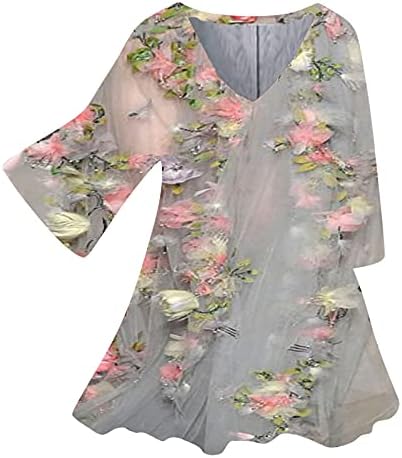 Women'sенски врвови за жени од Vecduo Causal V-Neck Floral Printed Tilest Fall Fall Plus Size Tops цврсти бои лабави кошули на блуза