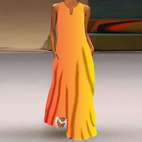 Летни фустани за жени 2023 година, женски обични лабави макси максими со долги фустани фустани без ракави летни плажа со џебови