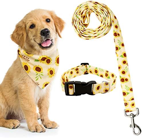Ciyvolyeen 3 парчиња сончогледово кучиња јака бандана поводник поставен за мали средни миленици кутриња на отворено одење обука лето