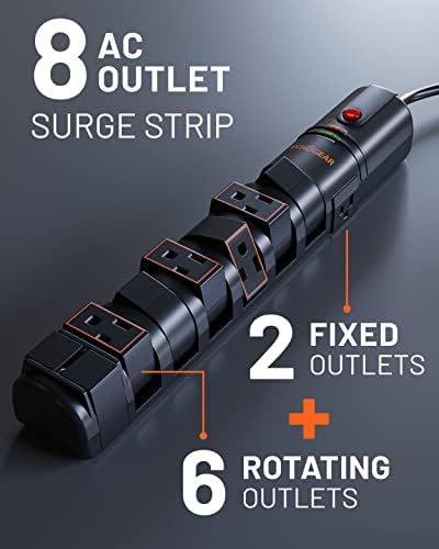 Echogear ротирачки излезен заштитник 2 пакет со 8 продажни места, рамен приклучок, долг кабел и дупки за монтирање - лента за напојување