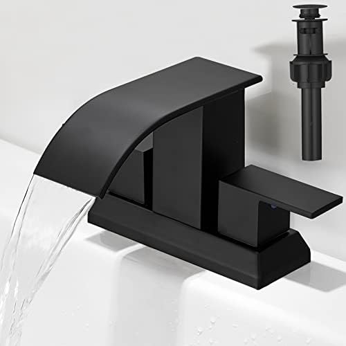 Hoimpro 3 дупки 4 инчи тапа за бања, водопад мат црна тапа за бања со две рачки центри за бања мијалник за мијалник суета мијалник