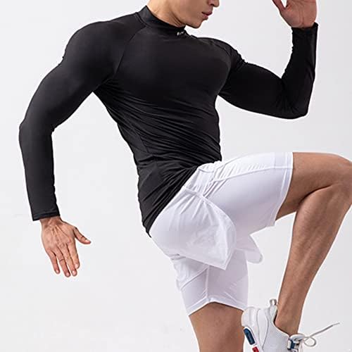 КАЕРМ МАНСКИ UPF 50+ кошули за компресија со долг ракав, суво вклопување спортски салата за кошули со основен слој мускул на врвот