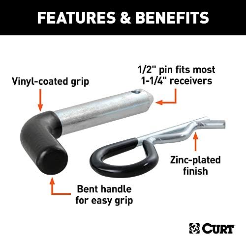 Curt 21410 приколка за приколка и клип со винил-обложена зафат, дијаметар од 1/2-инчен, се вклопува во приемник 1-1/4-инчен