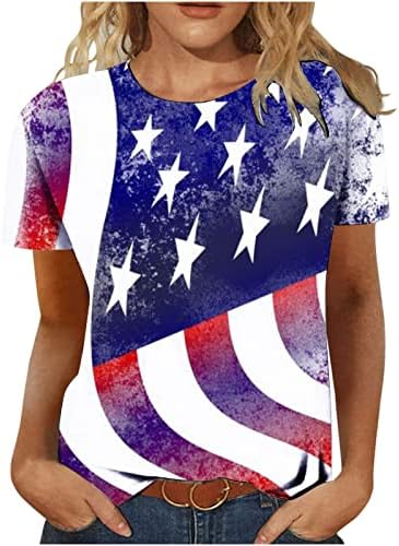 Кошули со американско Знаме За Жени На 4 јули Блузи Со Графички Маици Со Кратки Ракави Со Кратки Ракави Со Кратки Ракави Со Обични Ѕвездени Шарени Маици