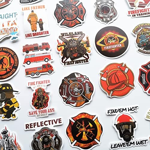 Хирокун 50 парчиња налепница за пожарникар за шлем на дивината пожарникар за пожарникар Смешни налепници на шлемови на пожарникари