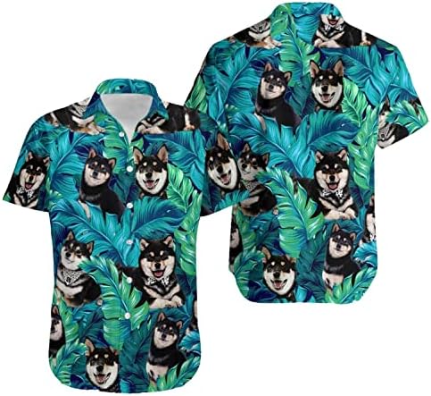 Шиба Ину црно куче остава тропска шема хавајска кошула Шиба куче миленичиња растенија лето алоха кошула