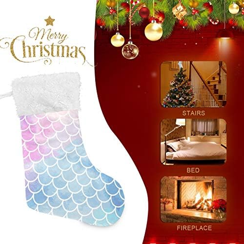 Алаза Божиќни чорапи розови и сини сирени скала геометриски класични персонализирани големи декорации за порибување за семејни празнични