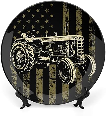 Патриотски трактор Американско знаме керамички коски Кина Декоративни плочи со штанд виси украси за вечера