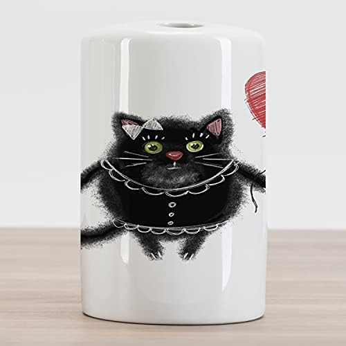 Држач за четки за заби Амбесон Кити, скица на мачка која држи балон на срце, декоративен разноврсен countertop за бања, 4,5 x 2,7, јаглен