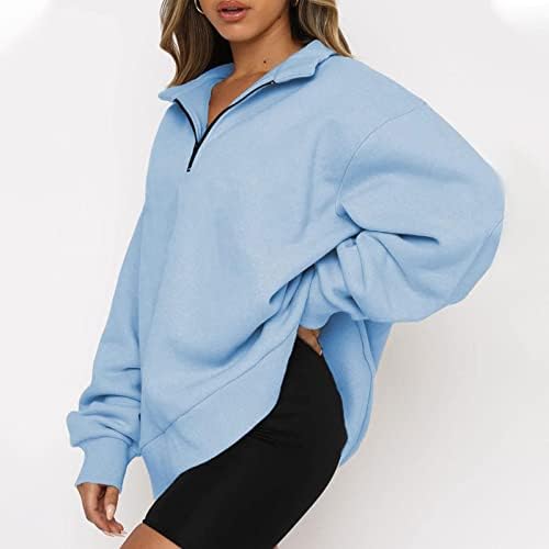 Dreamlascar женски преголем половина патент пуловер долг ракав џемпер четвртина патент худи џемпер тинејџерски девојки паѓаат y2k