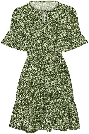 Lcziwo летен фустан од руфла за жени со кратки ракави, обични фустани со половината, вратоврски V вратот, цветен принт, кој е краток фустан