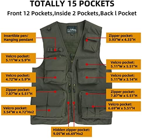 Loogu Отворено летачки елек со мулти џебови за риболов, лов, пешачење, искачување, патување, фотографија